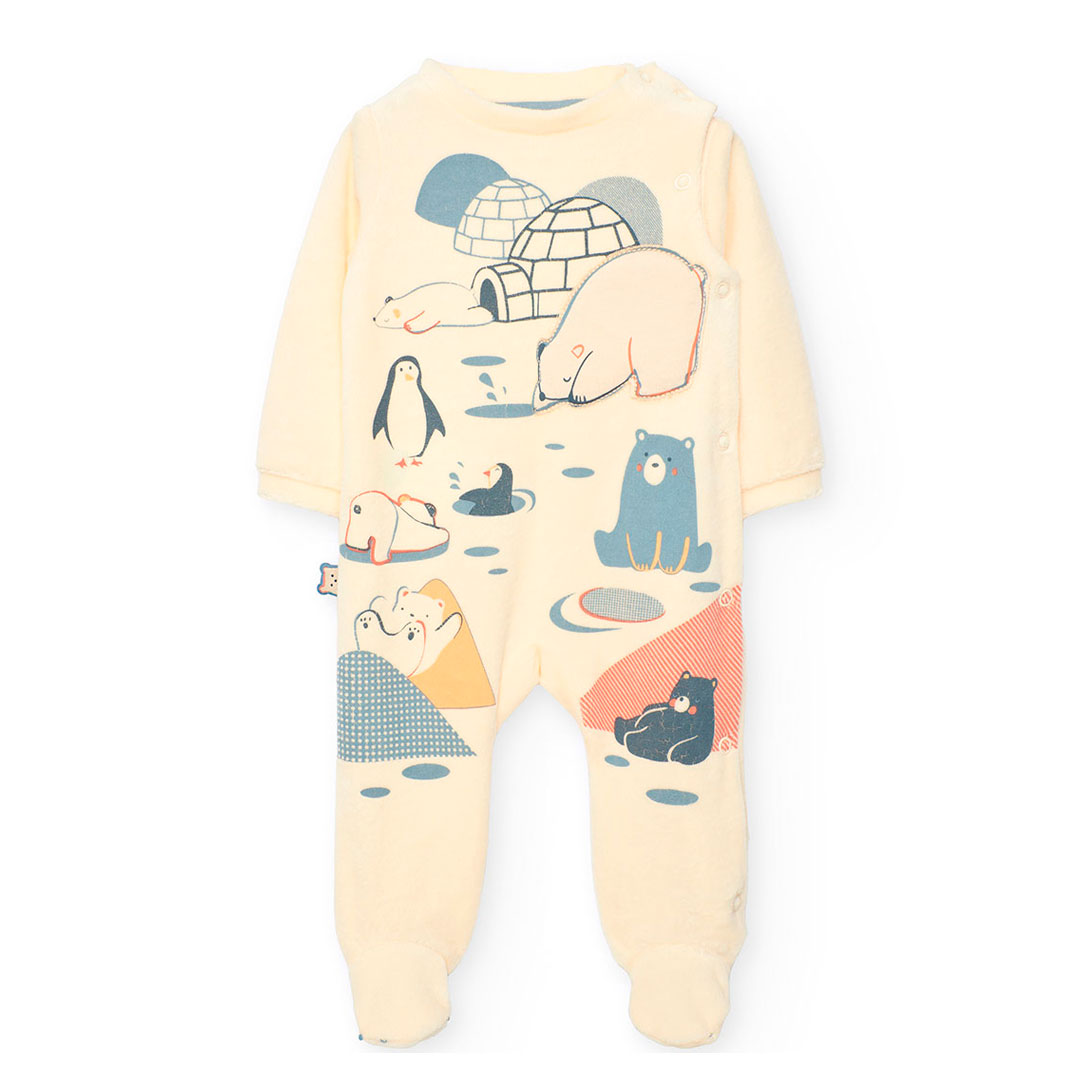 Boboli Baby Girl's Animal Printed Velvet Romper - Beige