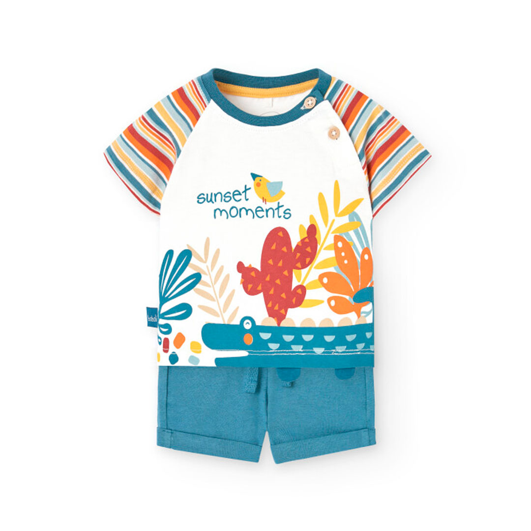 Boboli Baby Boy's Printed Knitted T-Shirt & Trousers - White - 2 Pcs