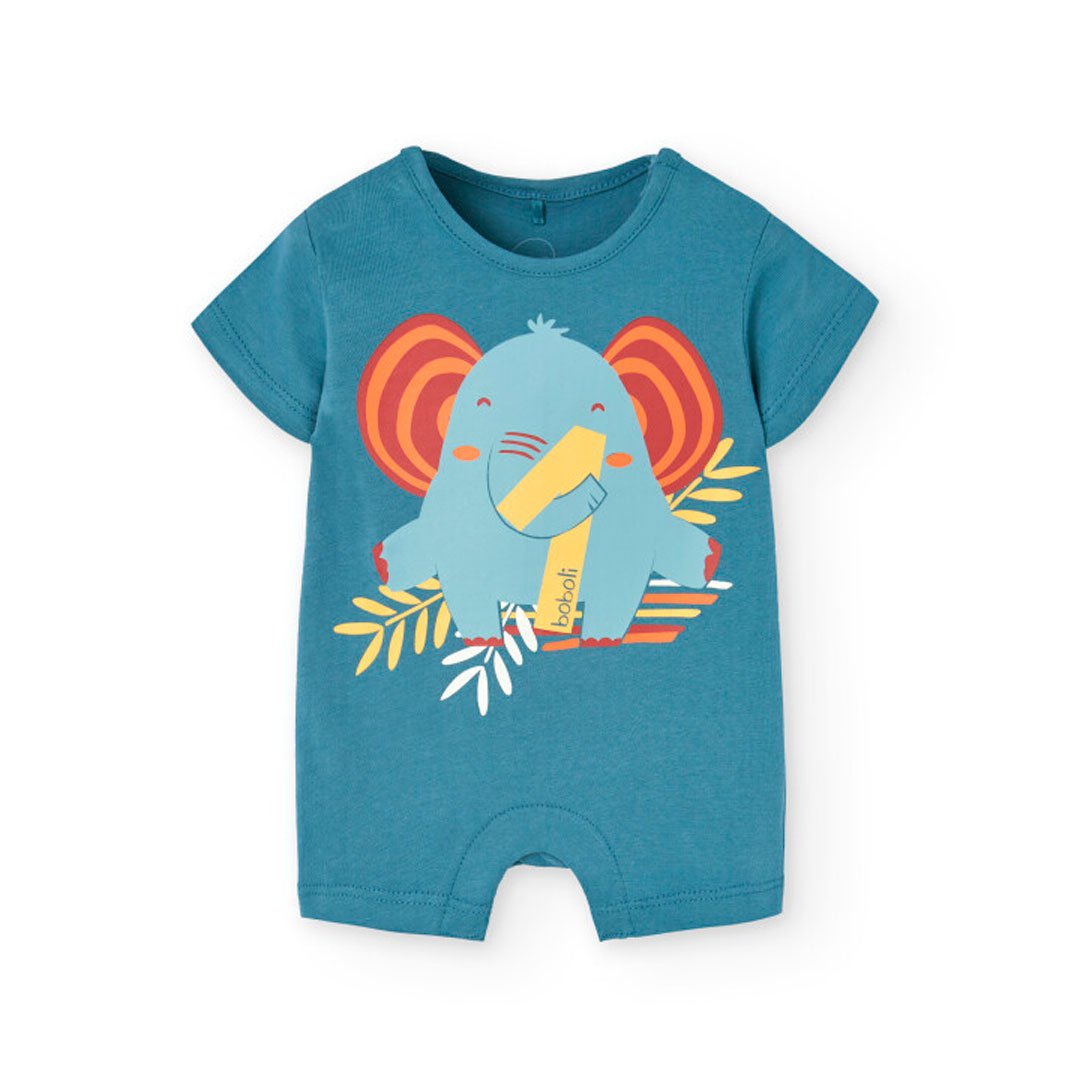 Boboli Baby Boy's Elephant Printed Knitted Romper - Green