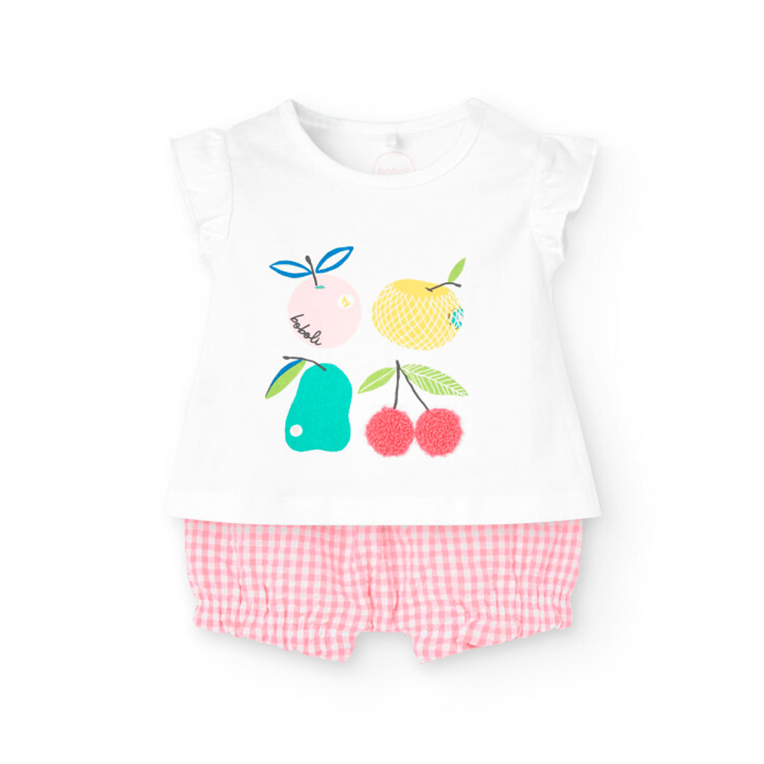 Boboli Baby Girl's Fruit Printed Knitted Top with Shorts - White - 2 Pcs