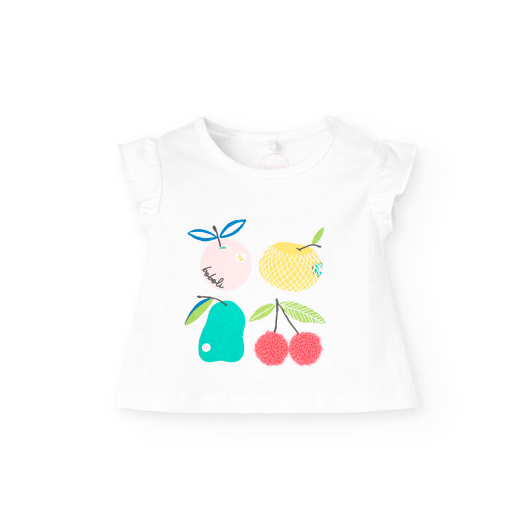 Boboli Baby Girl's Fruit Printed Knitted Top with Shorts - White - 2 Pcs