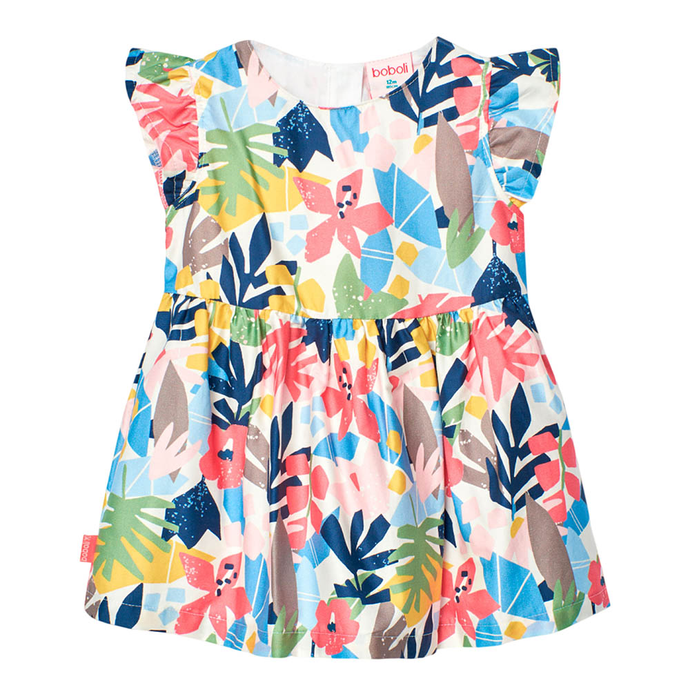 Boboli Girl's Floral Printed Ruffle Sleeves Satin Dress