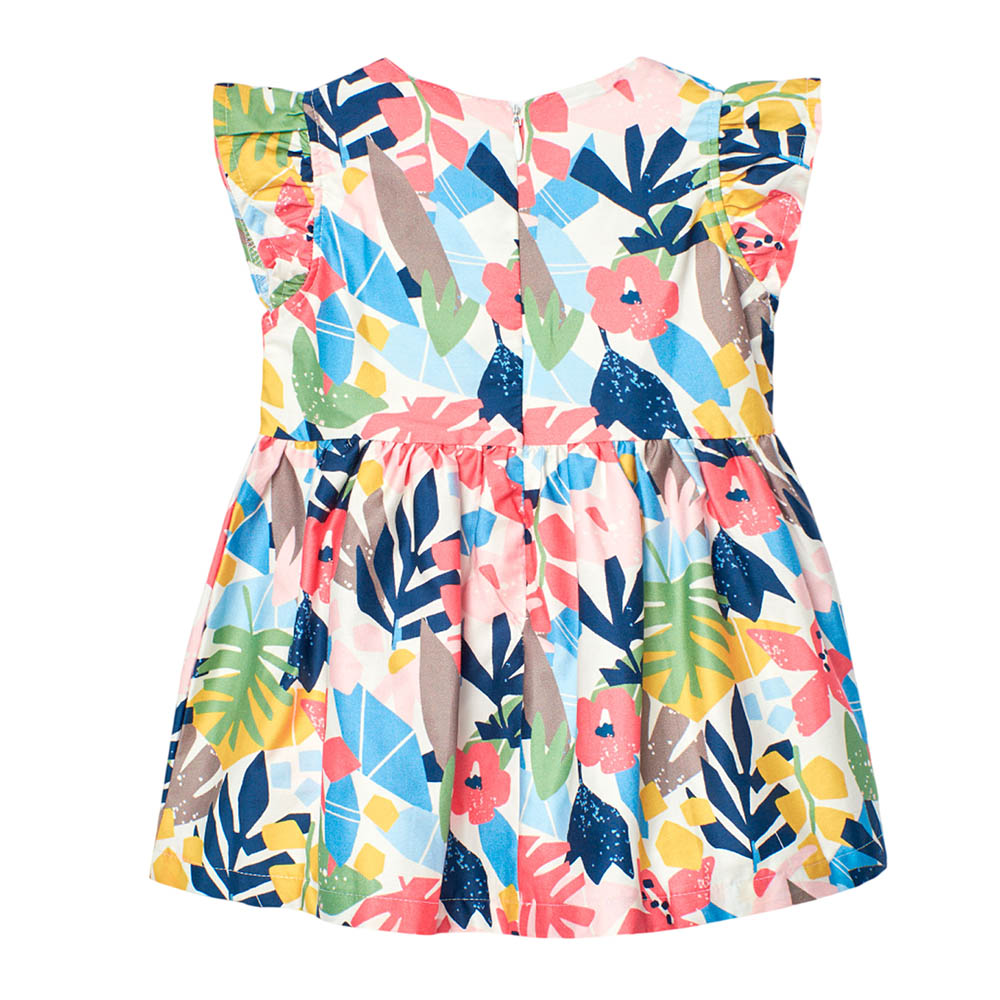 Boboli Girl's Floral Printed Ruffle Sleeves Satin Dress