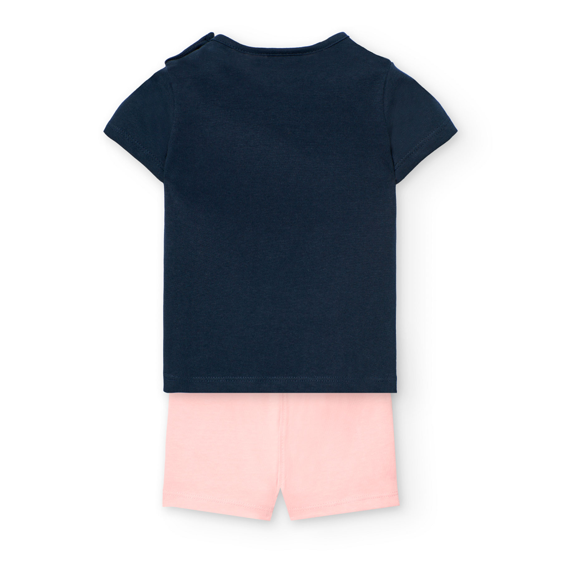 Boboli Girl's Printed Knitted T-Shirt & Shorts Blue/Pink - Navy - 2 Pcs