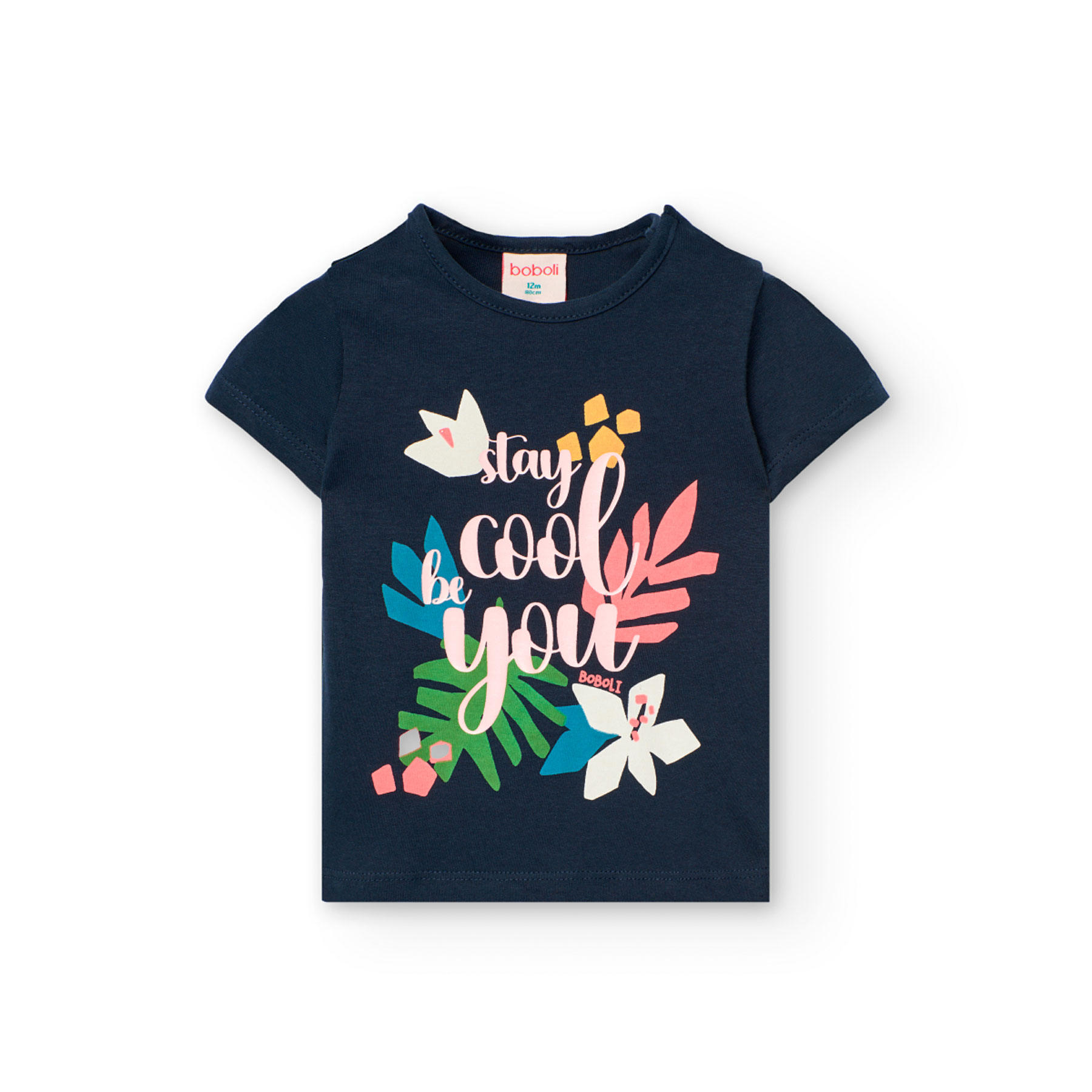 Boboli Girl's Printed Knitted T-Shirt & Shorts Blue/Pink - Navy - 2 Pcs