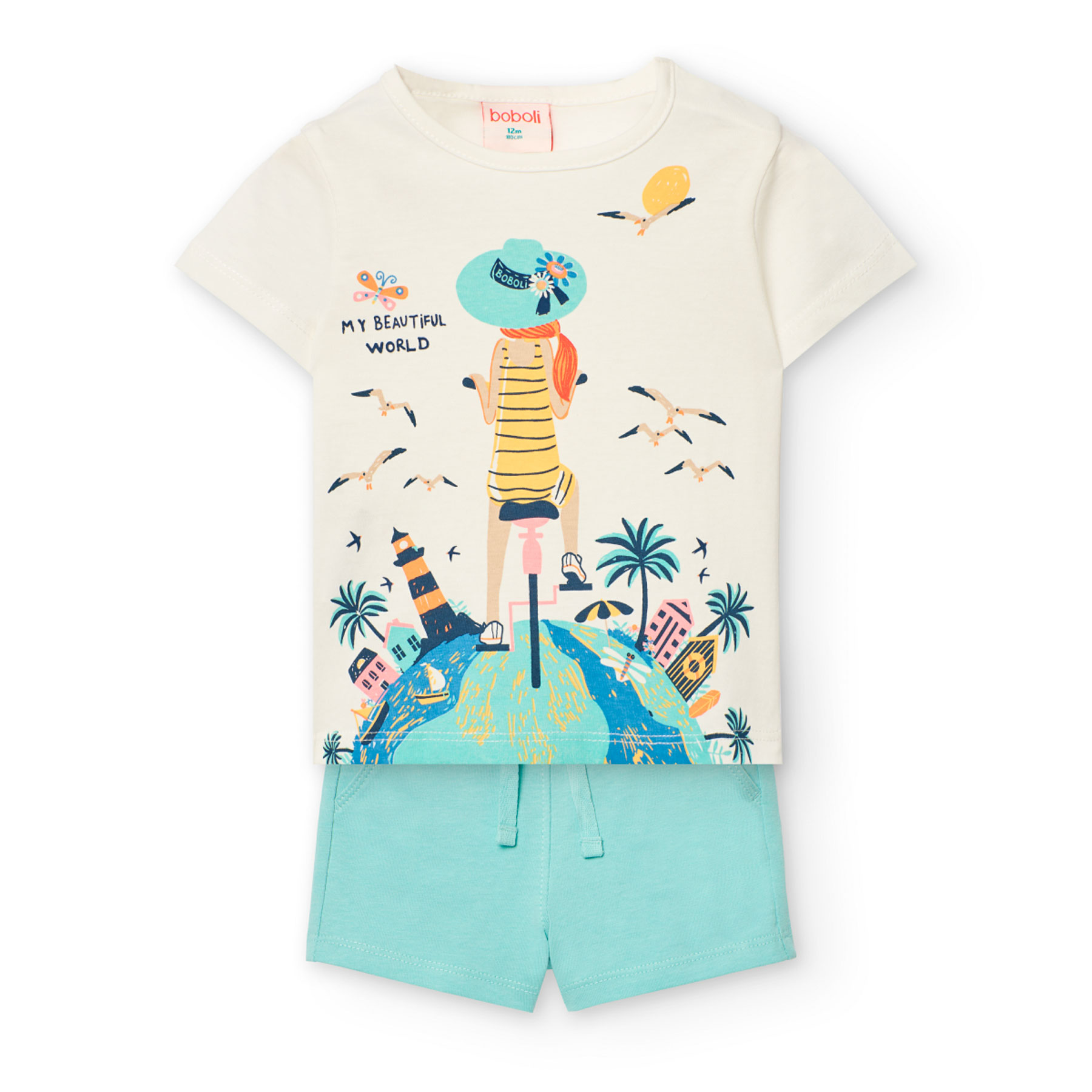 Boboli Girl's Printed Knitted Top & Shorts - White - 2 Pcs