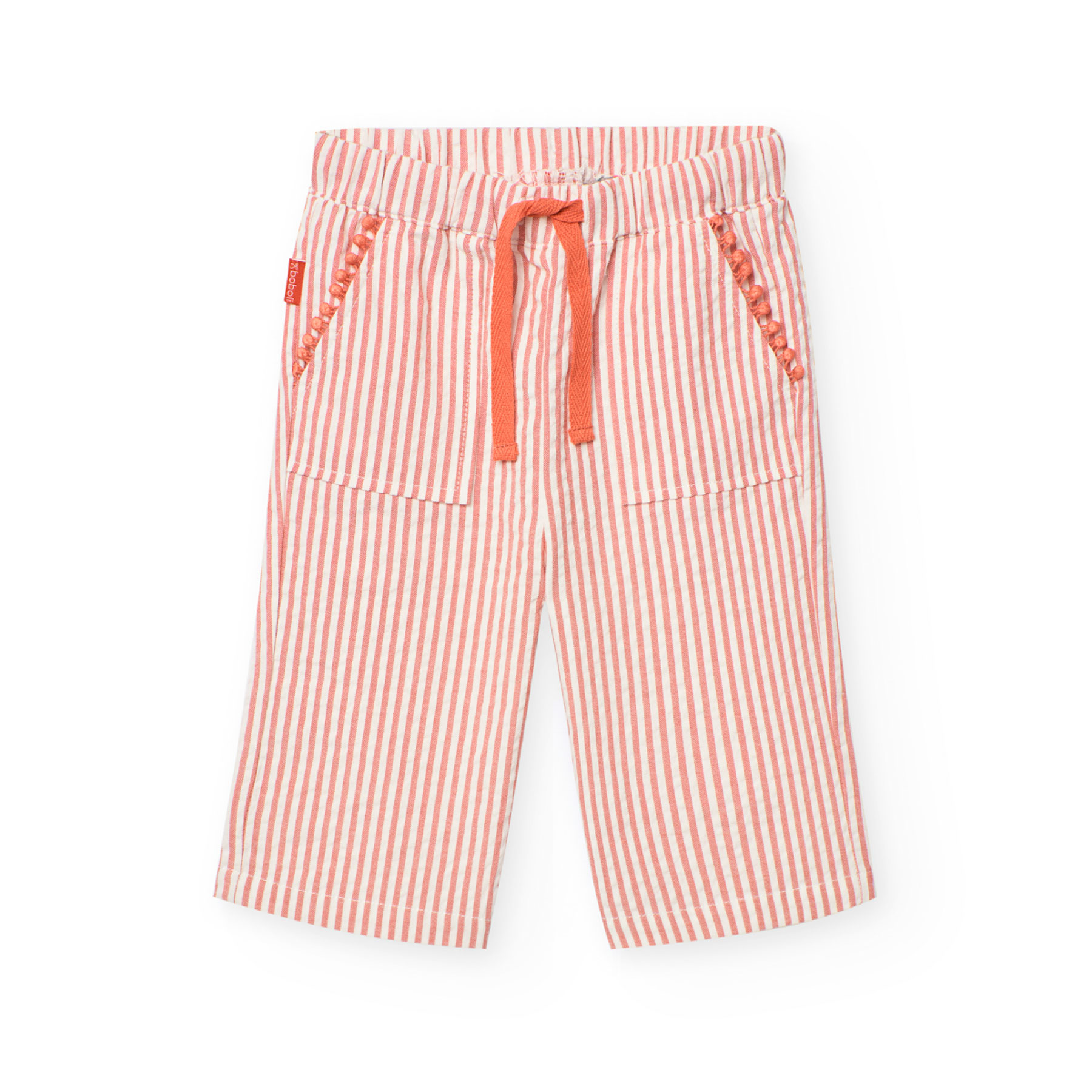 Boboli Girl's Striped Poplin Trousers - Orange/White