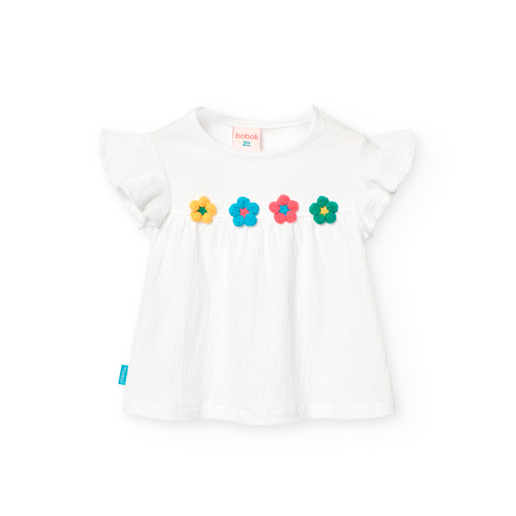 Boboli Girl's Knitted Top with Embroidered Flower Design - White