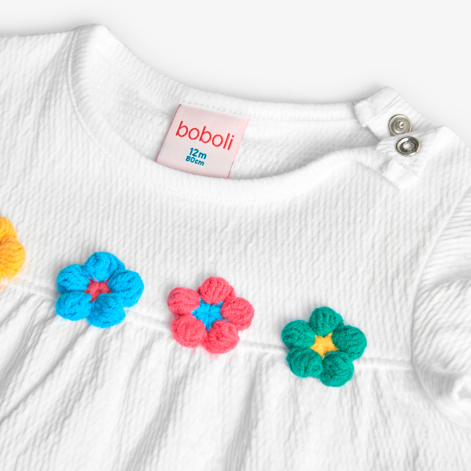 Boboli Girl's Knitted Top with Embroidered Flower Design - White
