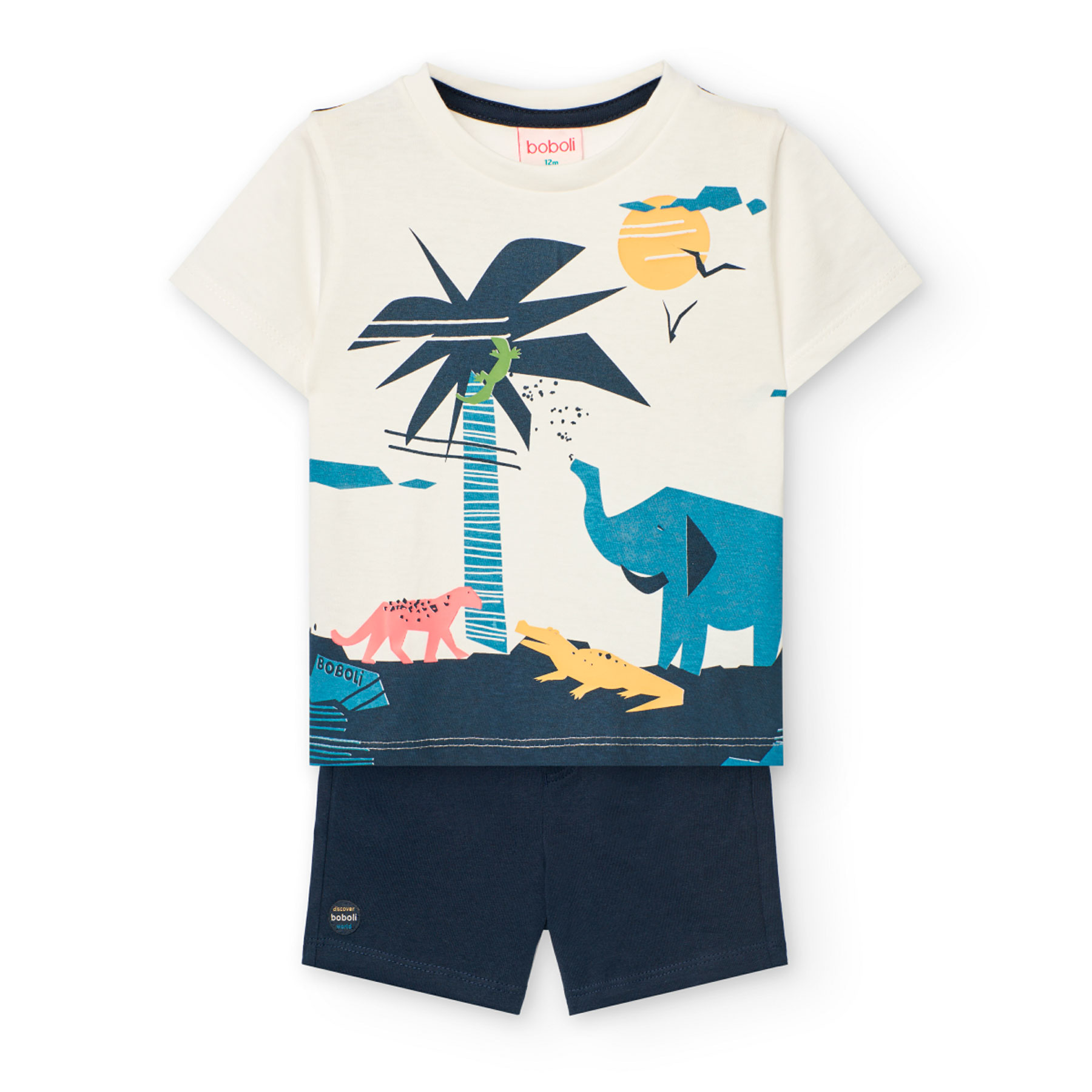 Boboli Boy's Printed Knitted T-Shirt & Shorts - White - 2 Pcs