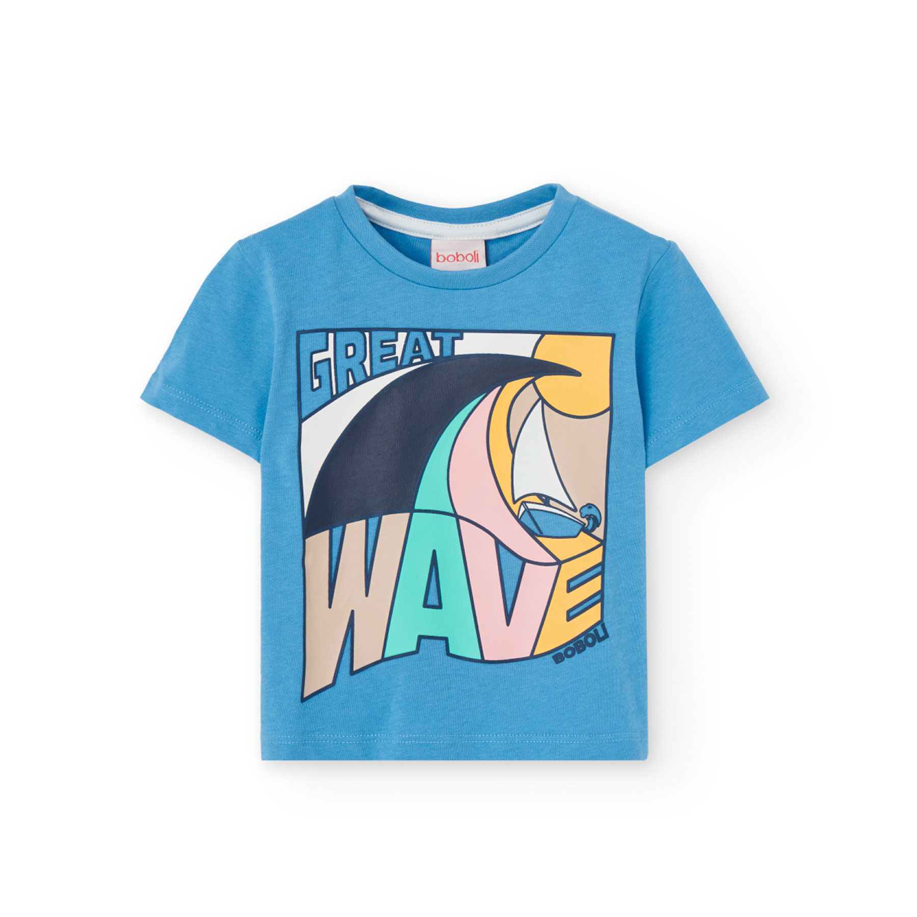 Boboli Boy's Knitted Short Sleeve T-Shirt Sky - Blue