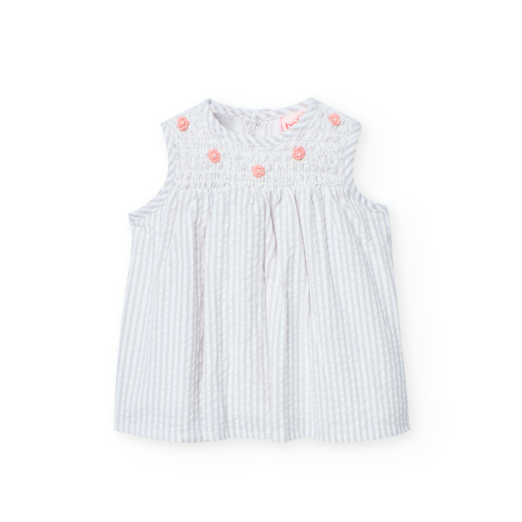 Boboli Baby Girl's Poplin with Floral Dress - Grey/Coral