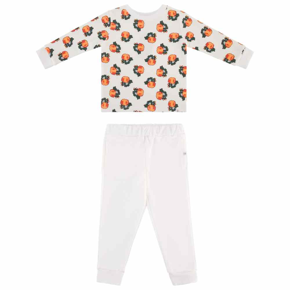 Thoub Saghiri - 2pc-Set - Girl's Sweatshirt & Solid Sweatpants - White/Peach