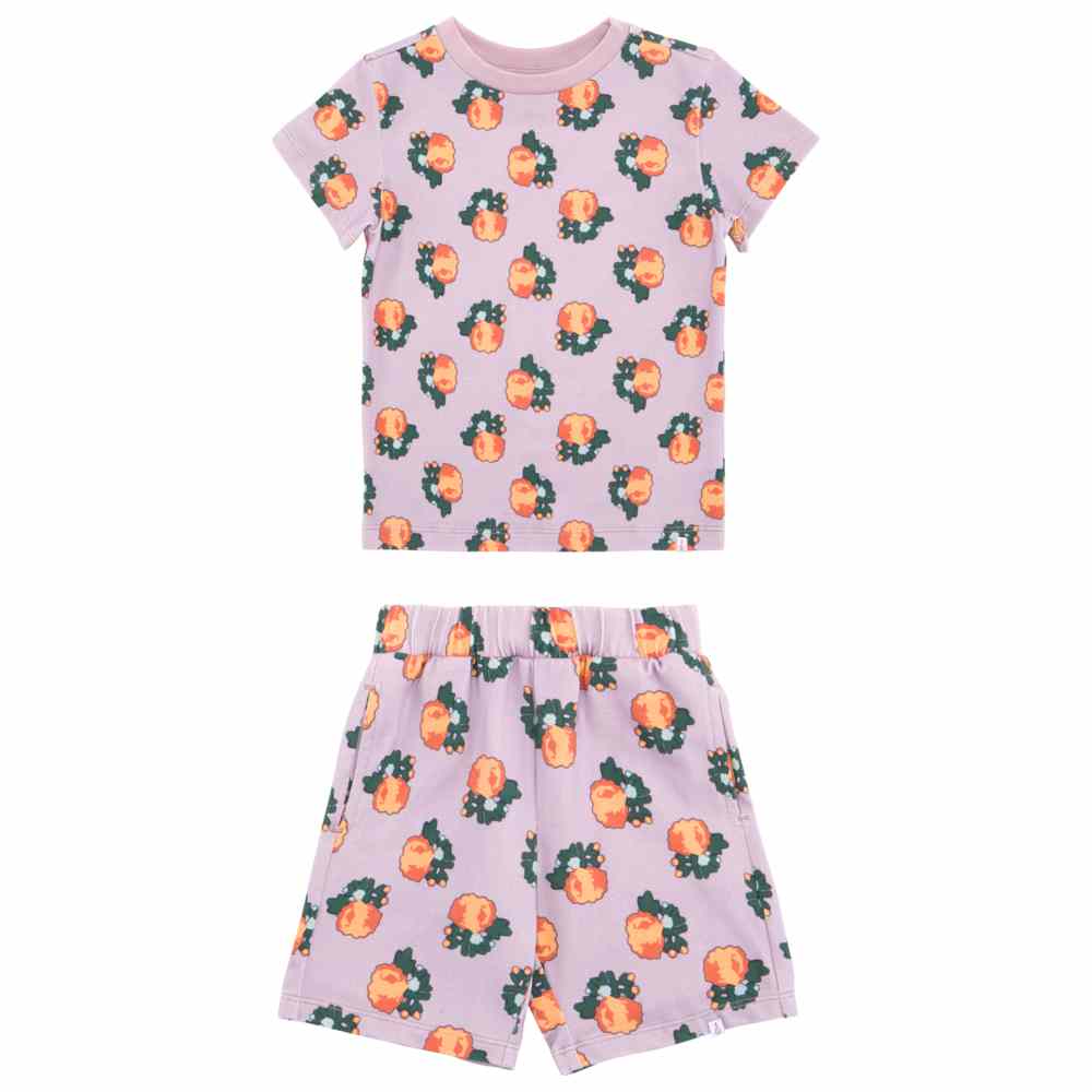 Thoub Saghiri - 2pc-Set - Girl's Printed T-Shirt & Shorts - Lilac