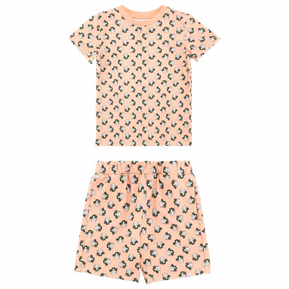 Thoub Saghiri - 2pc-Set - Girl's Printed T-Shirt & Shorts - Peach