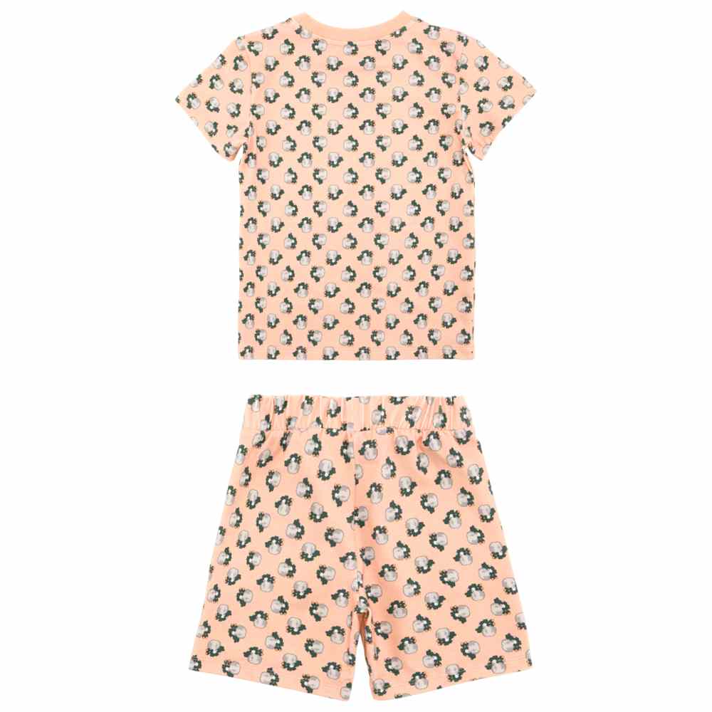 Thoub Saghiri - 2pc-Set - Girl's Printed T-Shirt & Shorts - Peach
