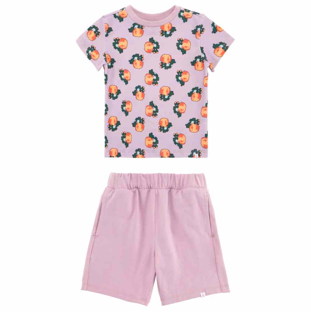 Thoub Saghiri - 2pc-Set - Girl's T-Shirt & Solid Shorts - Lilac