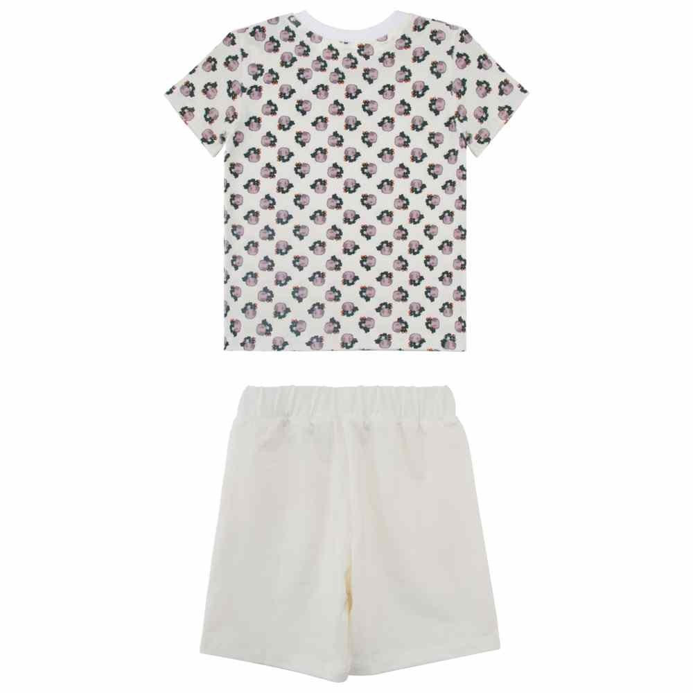Thoub Saghiri - 2pc-Set - Girl's T-Shirt & Solid Shorts - White/Lilac