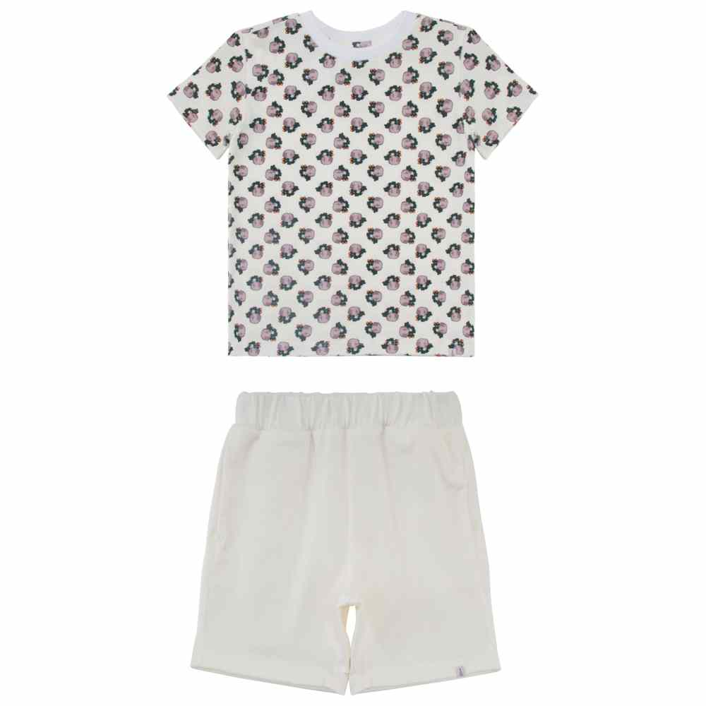 Thoub Saghiri - 2pc-Set - Girl's T-Shirt & Solid Shorts - White/Lilac
