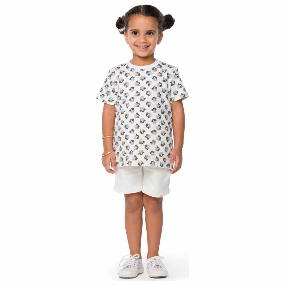 Thoub Saghiri - 2pc-Set - Girl's T-Shirt & Solid Shorts - White/Lilac