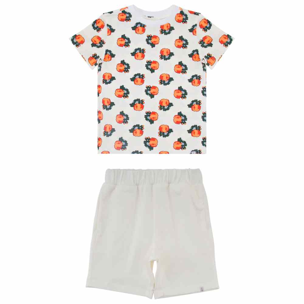 Thoub Saghiri - 2pc-Set - Girl's T-Shirt & Solid Shorts - White/Peach