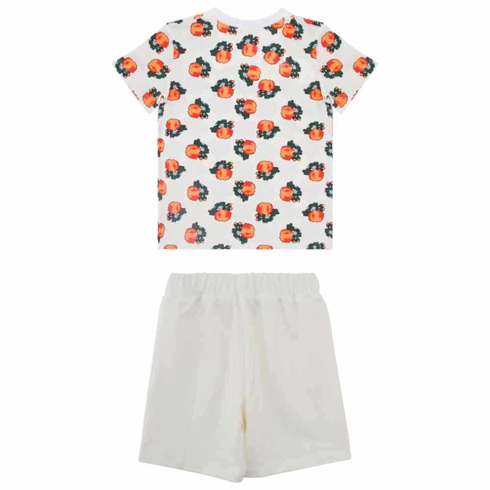 Thoub Saghiri - 2pc-Set - Girl's T-Shirt & Solid Shorts - White/Peach
