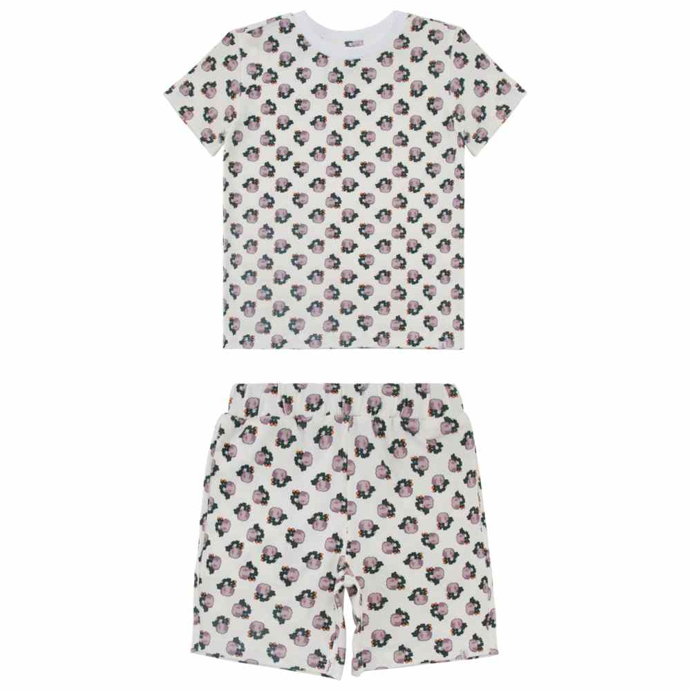 Thoub Saghiri - 2pc-Set - Girl's Printed T-Shirt & Shorts - White/Lilac