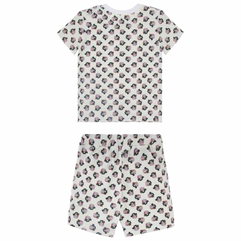 Thoub Saghiri - 2pc-Set - Girl's Printed T-Shirt & Shorts - White/Lilac