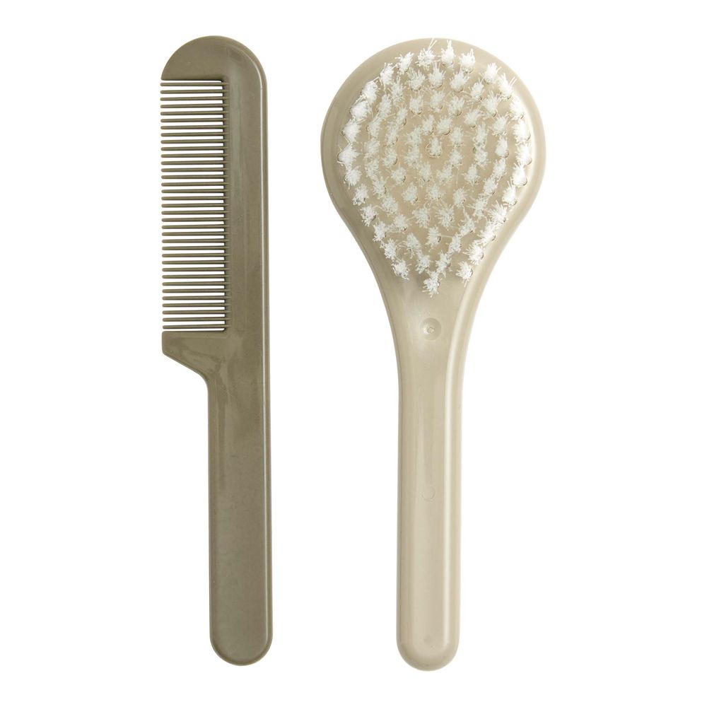 Luma - Baby Hair Brush And Comb Set - Olive Green - 2 Pcs