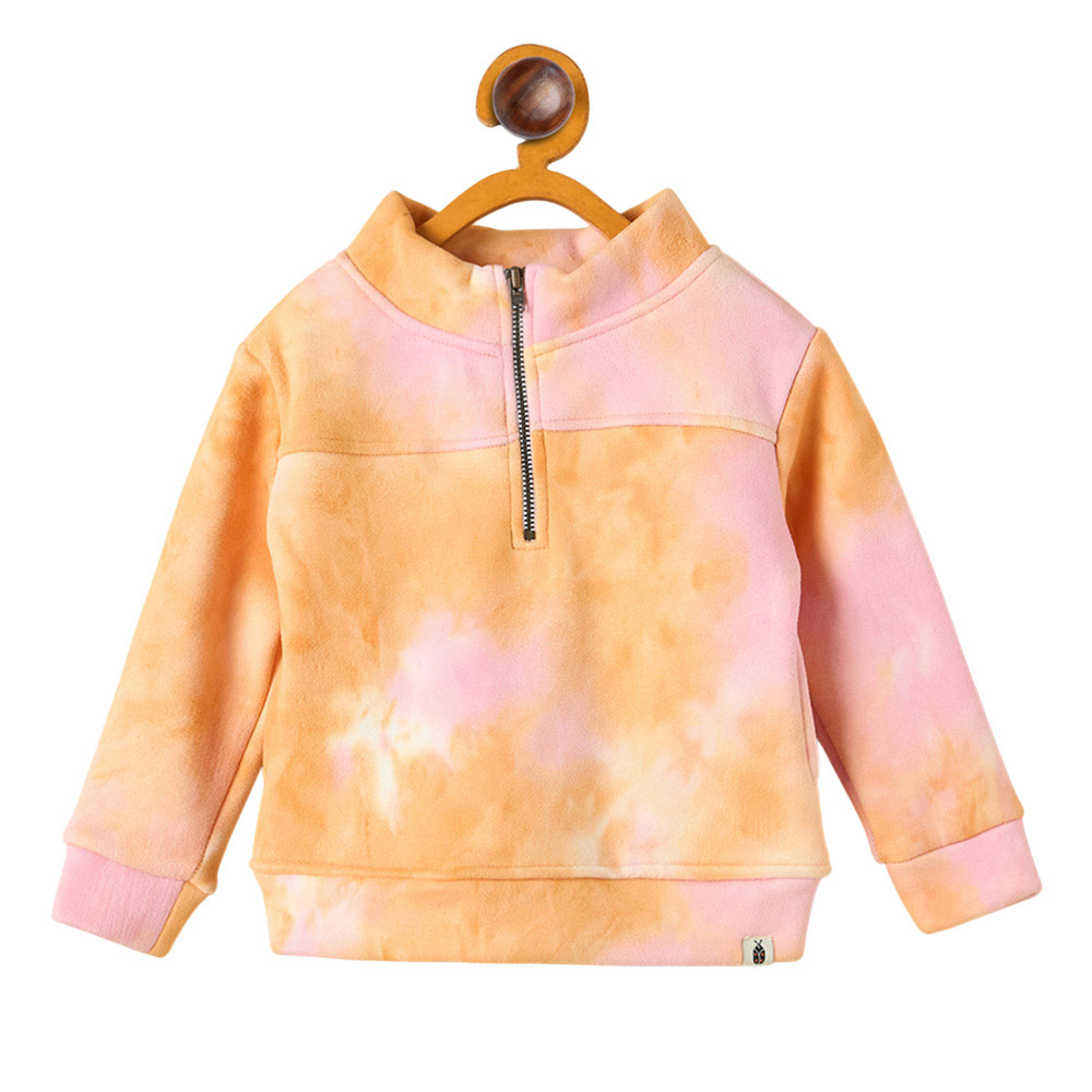 StyloBug - Girl's Tie-Dye High Neck Sweatshirt - Orange