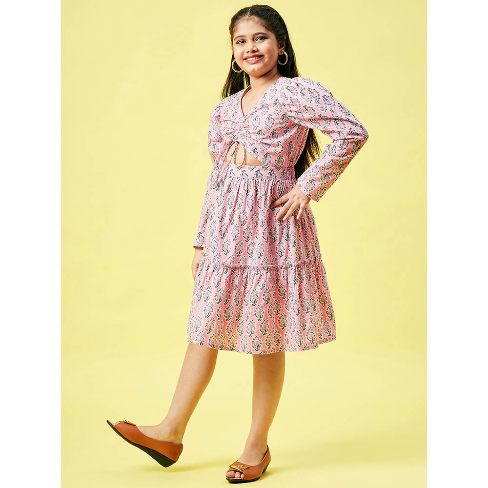 StyloBug - Girl's Block Printed Cut Out Detail Dress - Pink