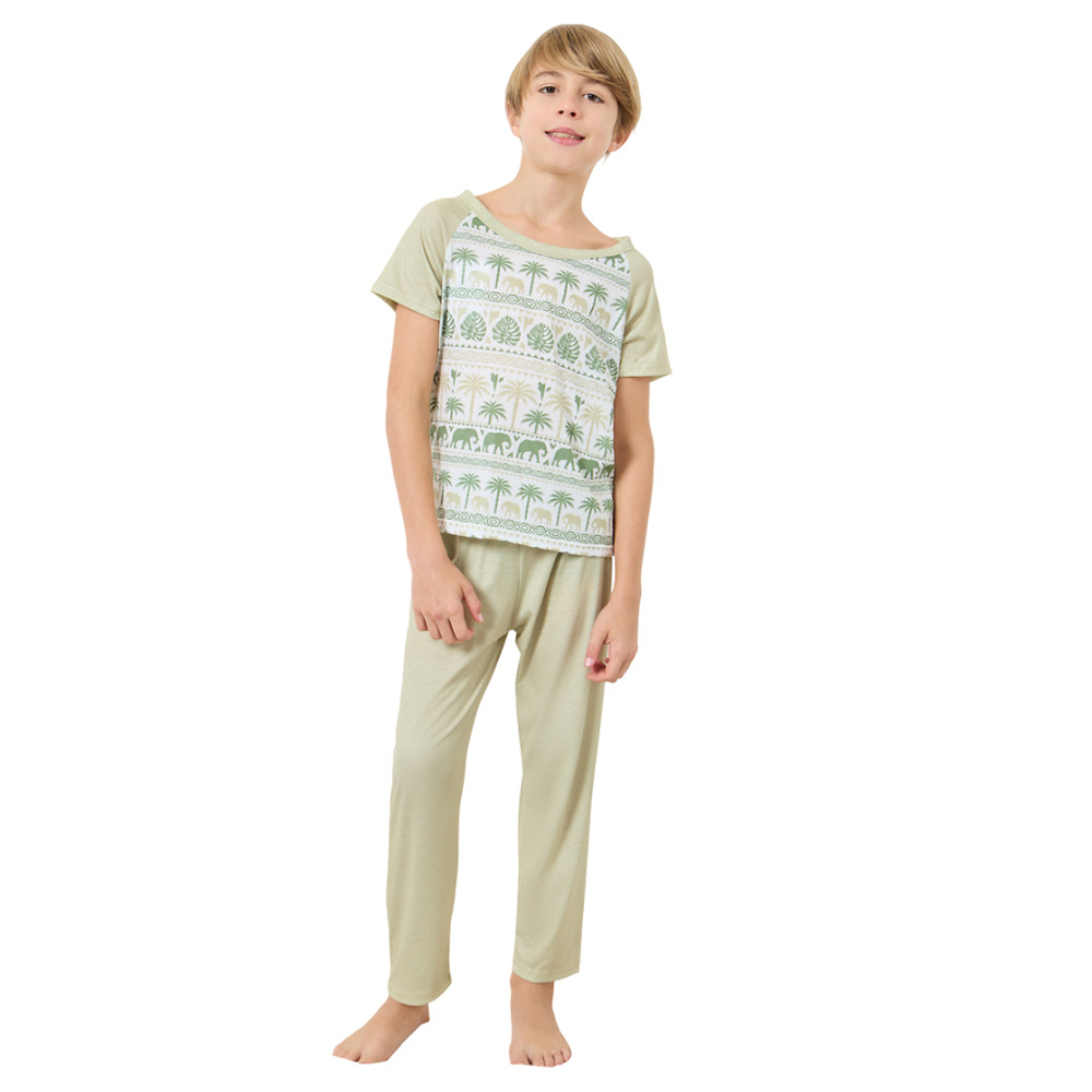 Take Two - 2pc-Set - Boy's Elephant Printed T-Shirt & Pyjama Pants - Green