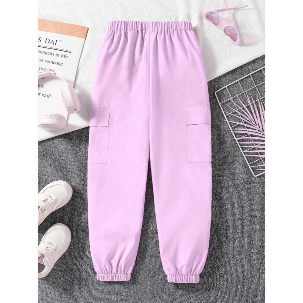 Take Two - Girl's Solid Cargo Joggers - Purple
