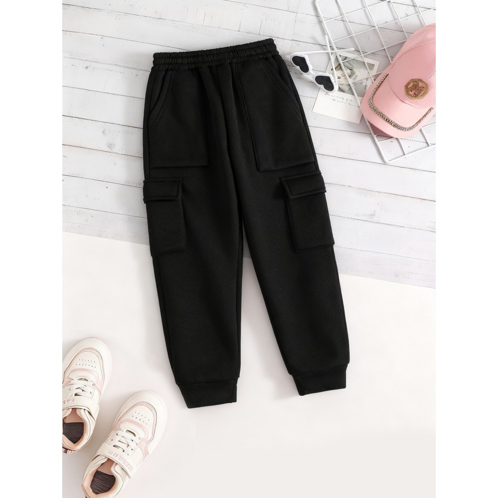 Take Two - Girl's Solid Cargo Joggers With Pockets