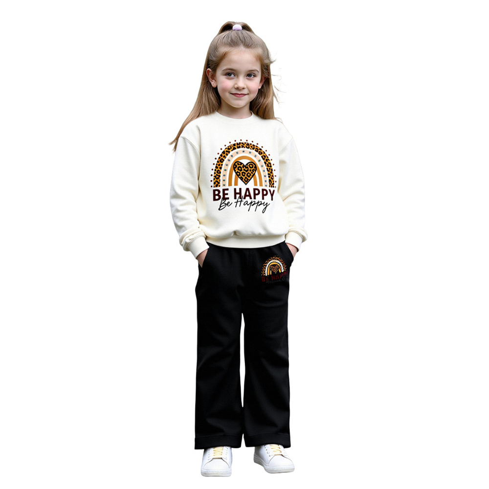 Take Two - 2pc-Set - Girl's Be Happy Graphic Sweatshirt & Pants - Multicolor