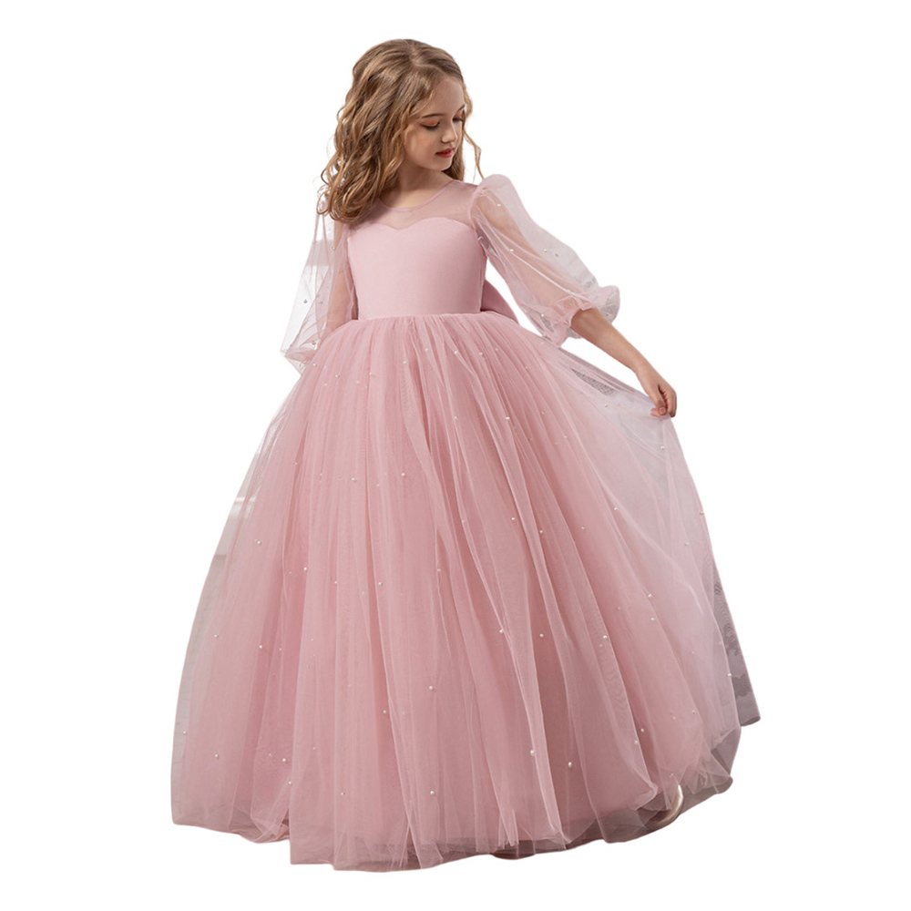 Take Two - Girl's Faux Pearl Embellished Mesh Dress - Pink
