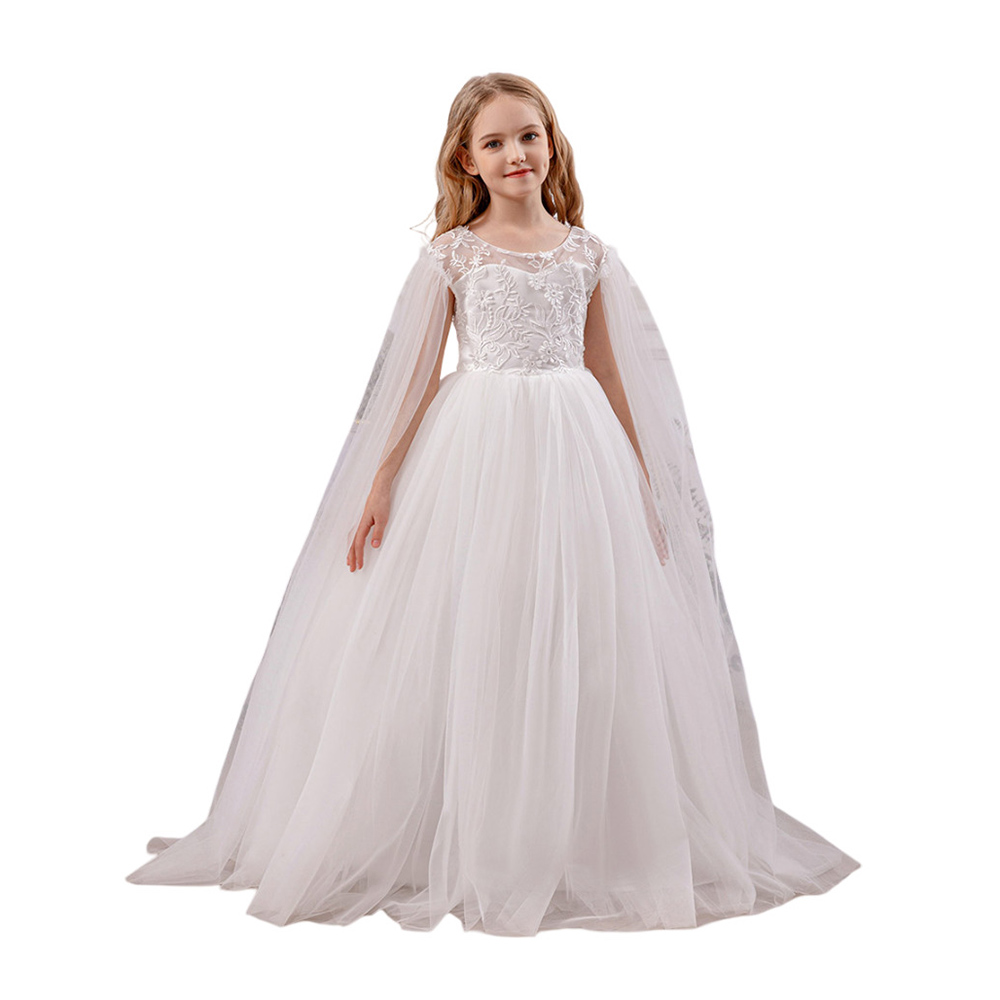 Take Two - Girl's Bow Detail Cape Sleeves Dress - White