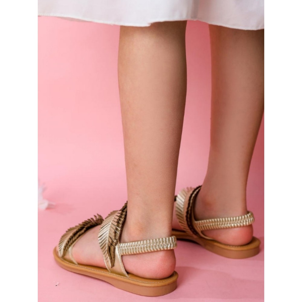 Take Two - Girl's Leaf Design Flat Sandals - Gold