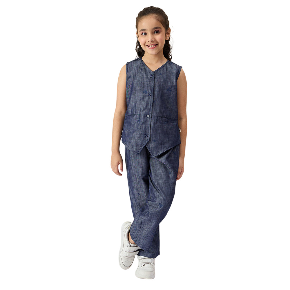 StyloBug - 2pc-Set - Girl's Sleeveless Casual Top & Pants - Blue