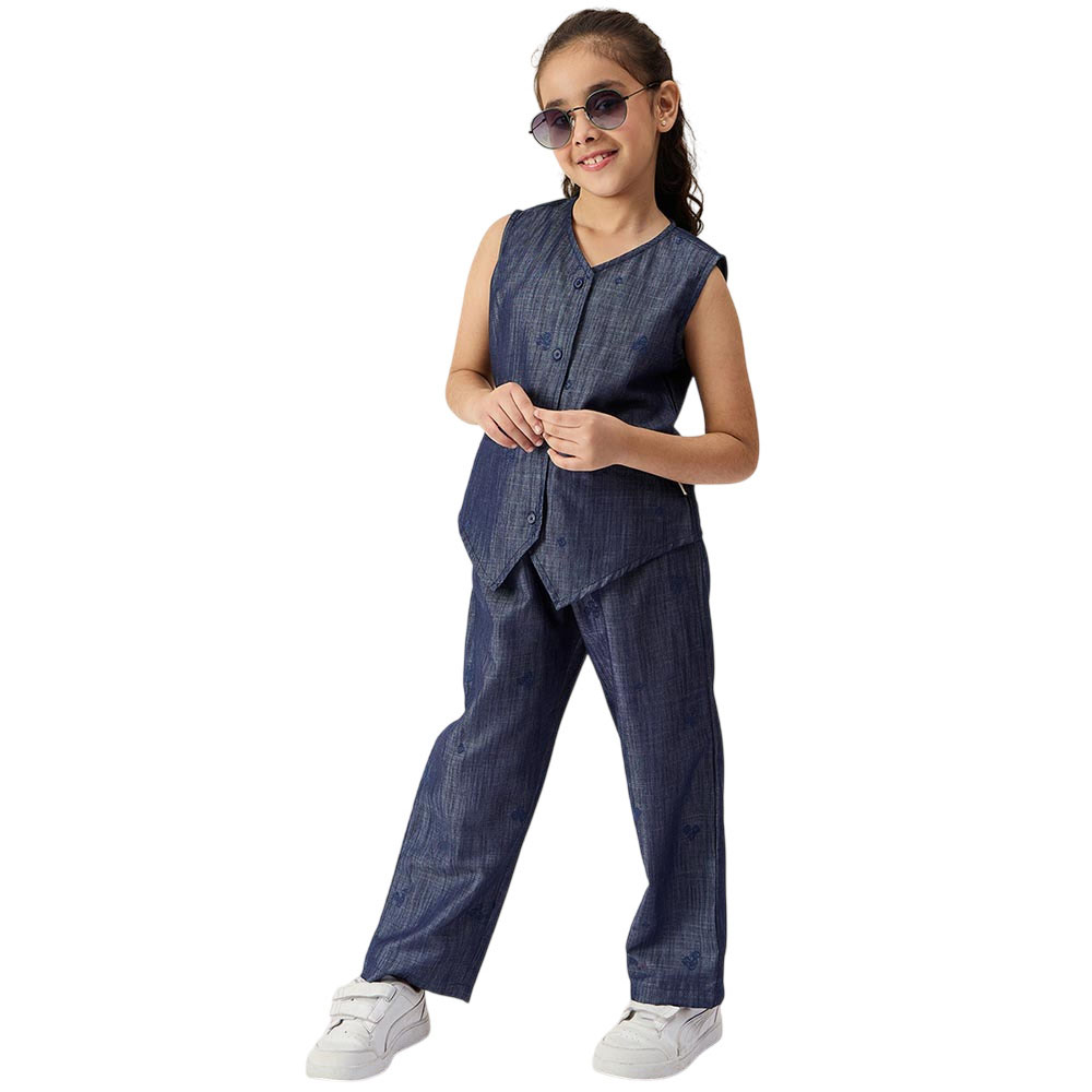 StyloBug - 2pc-Set - Girl's Sleeveless Casual Top & Pants - Blue