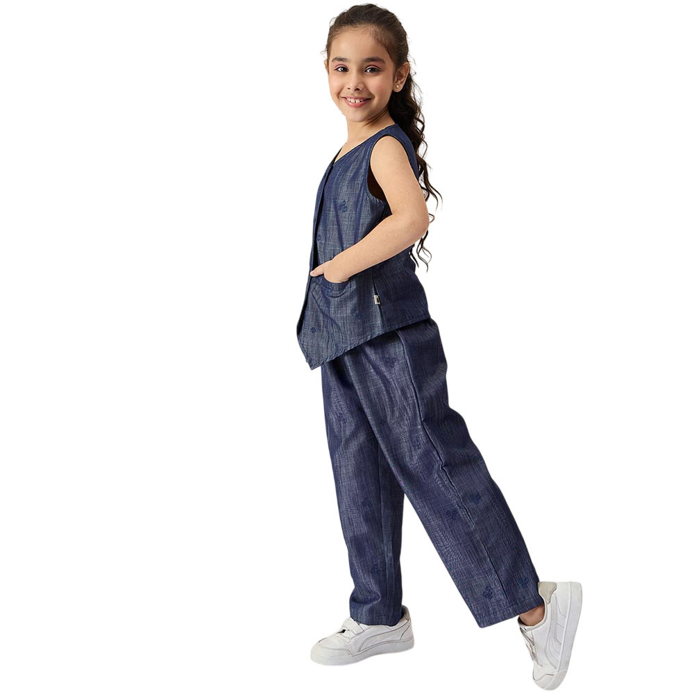 StyloBug - 2pc-Set - Girl's Sleeveless Casual Top & Pants - Blue