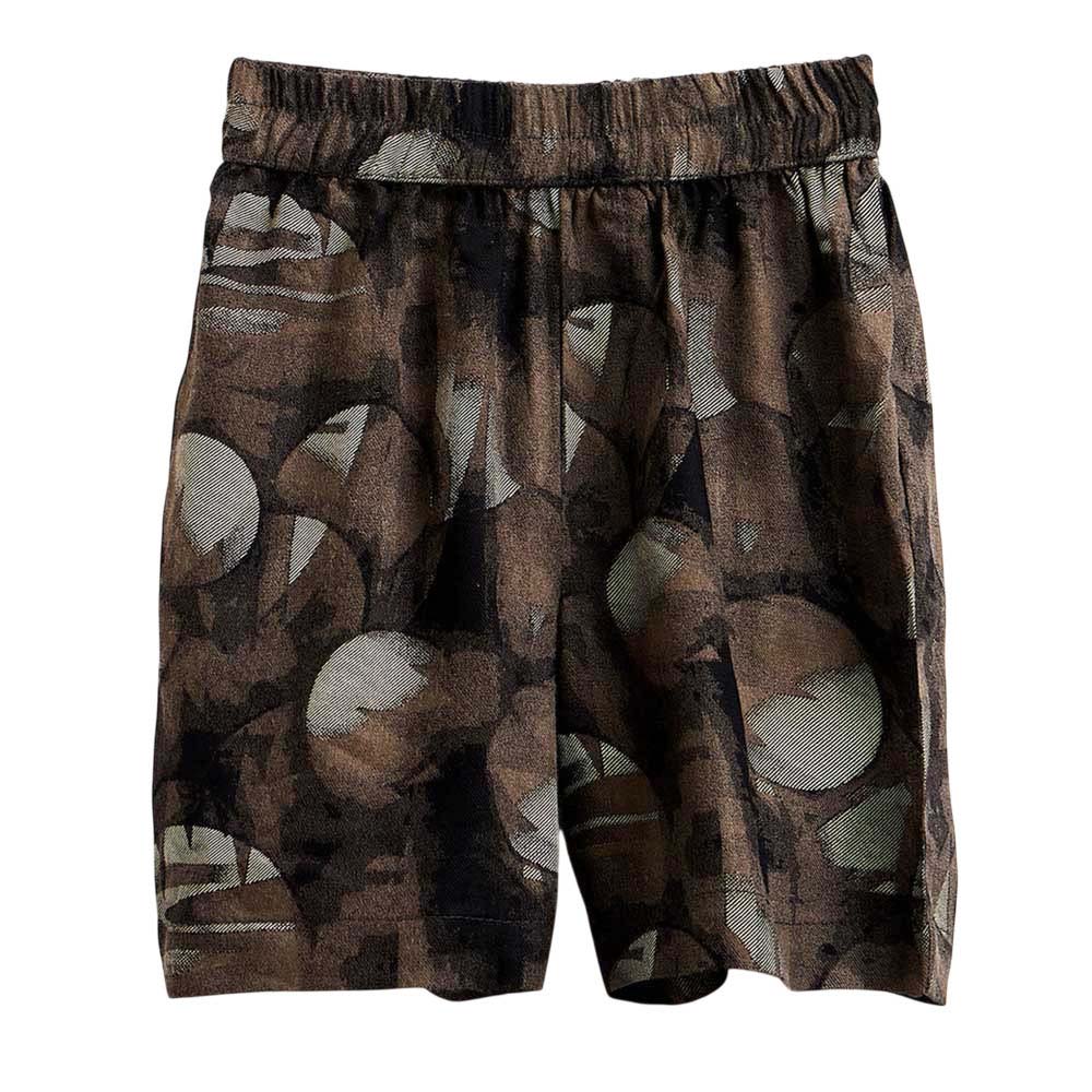 StyloBug - 2pc-Set - Boy's Printed Collar Neck Casual Shirt & Shorts - Brown