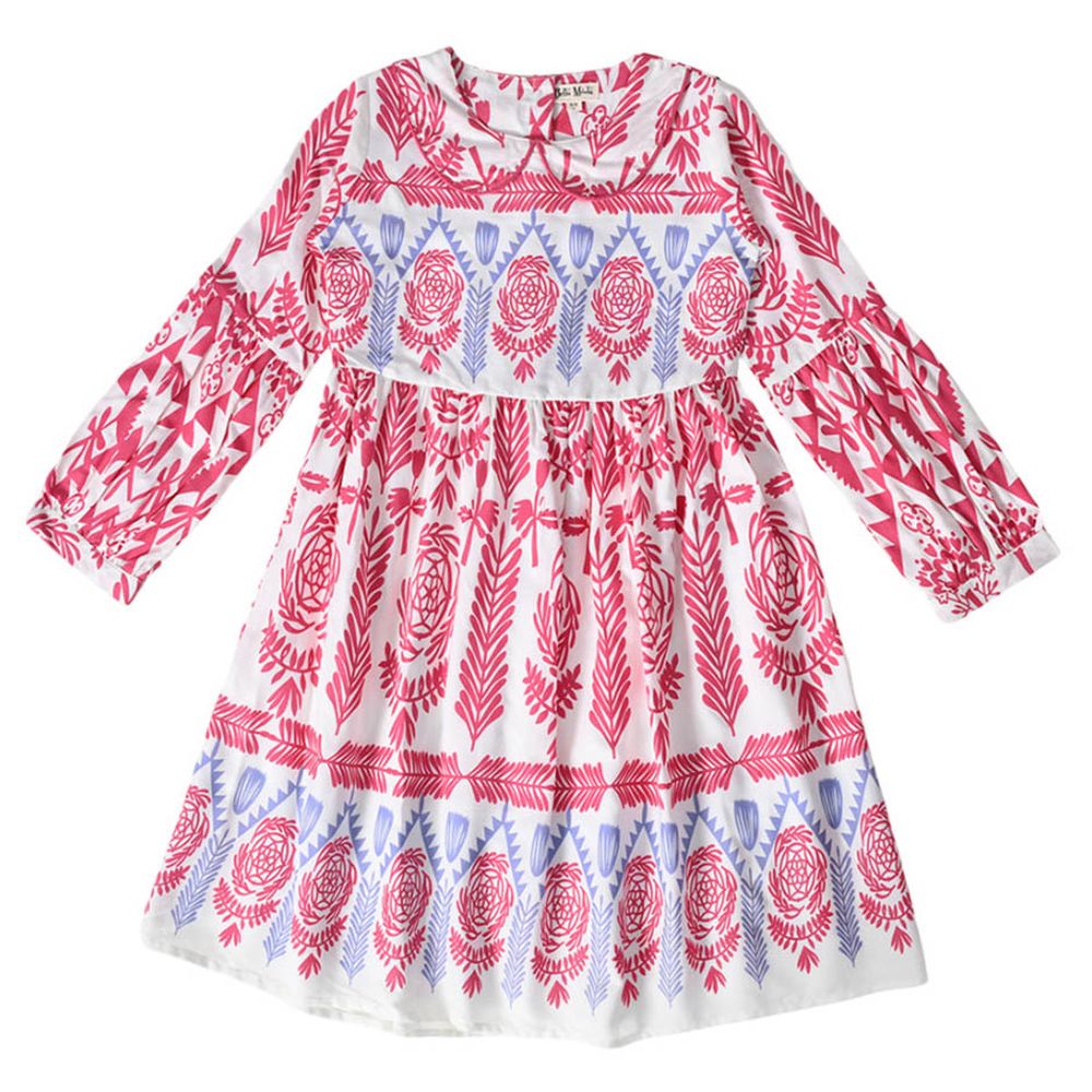 بيلا مودا - فستان مطبوع بقصة A بياقة بيتر بان - زهري