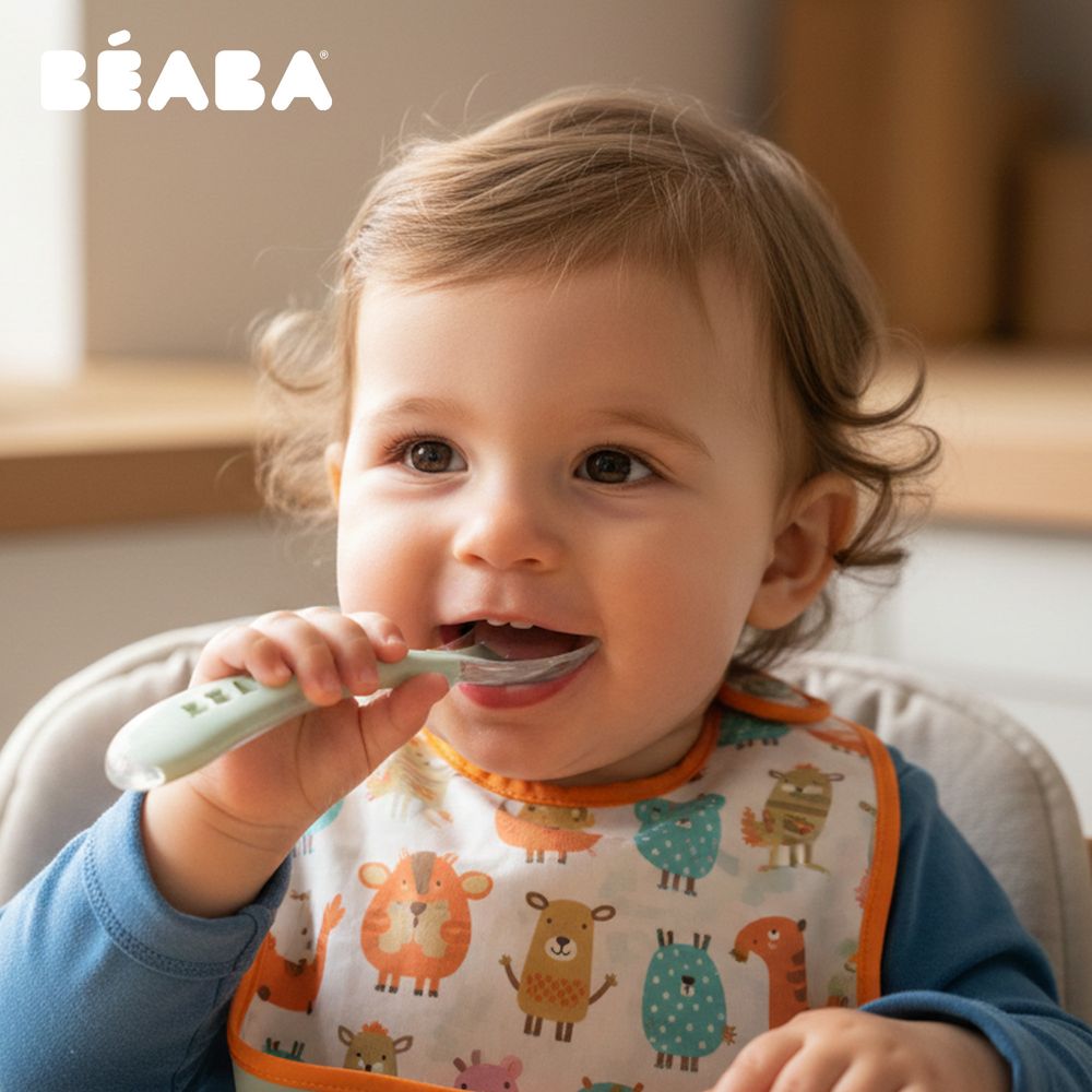 Beaba - 2nd Age Silicone Baby Spoon - Misty Green