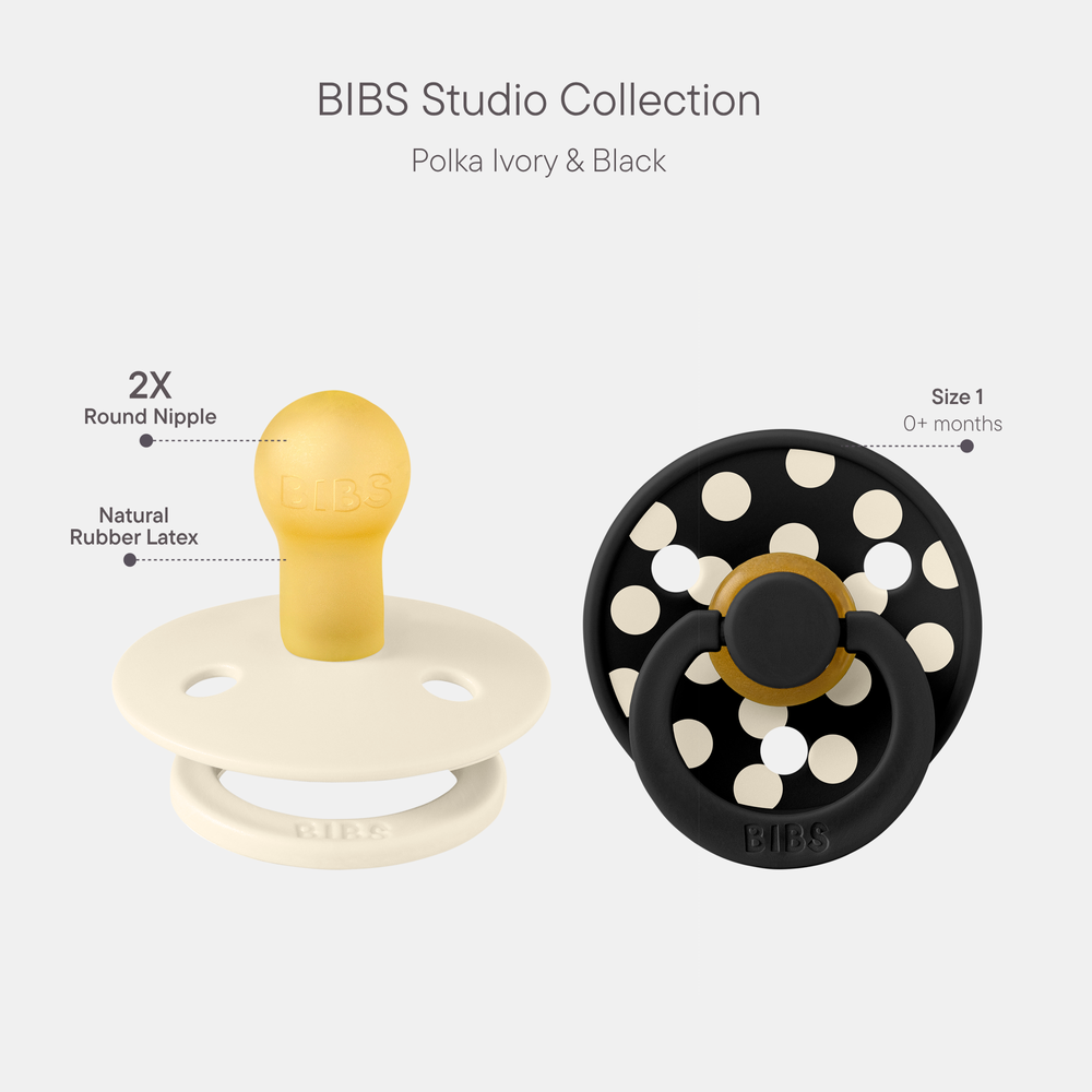 BIBS - Studio Polka Latex Size 1 Baby Pacifiers 0-6M - Pack of 2