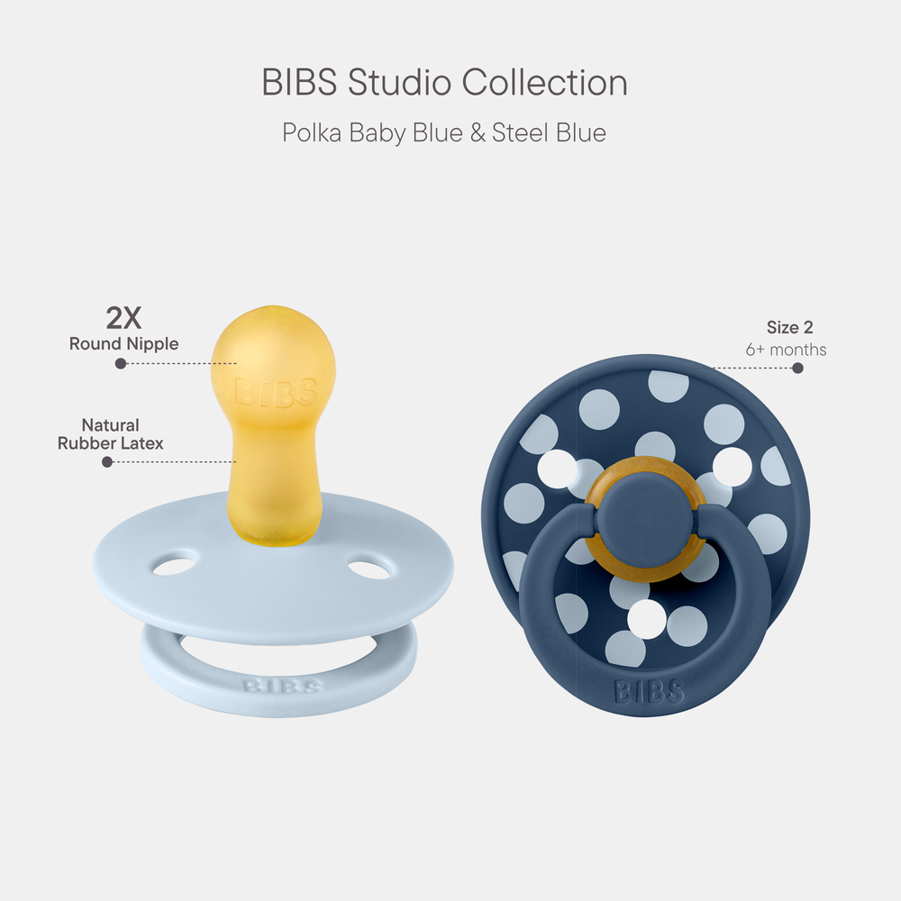 BIBS - Studio Polka Latex Size 2 Baby Pacifiers 6-18M - Pack of 2