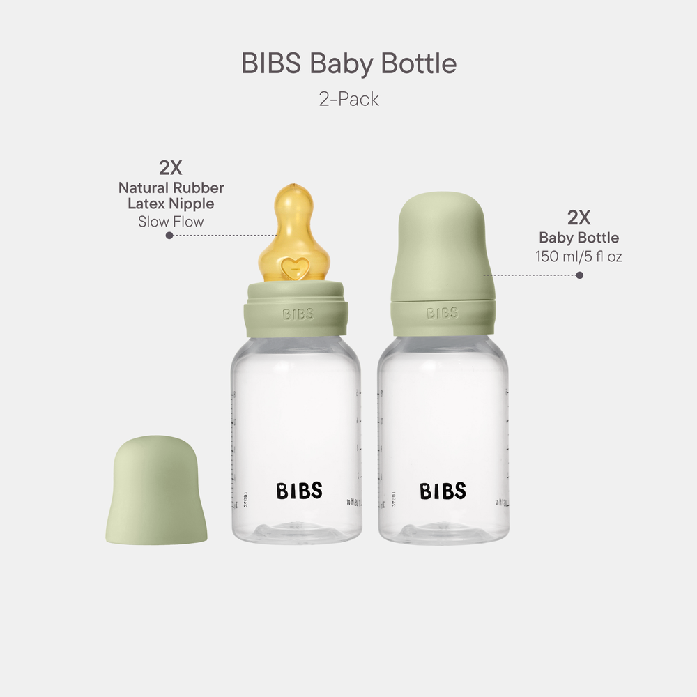 BIBS - Round Latex Slow Flow Baby Bottle - Pack of 2 - 150 ml