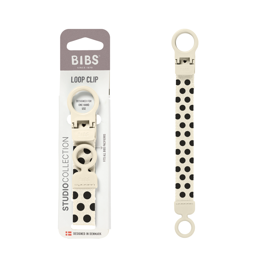 BIBS - Studio Pacifier Polka Loop Clip - Ivory Black