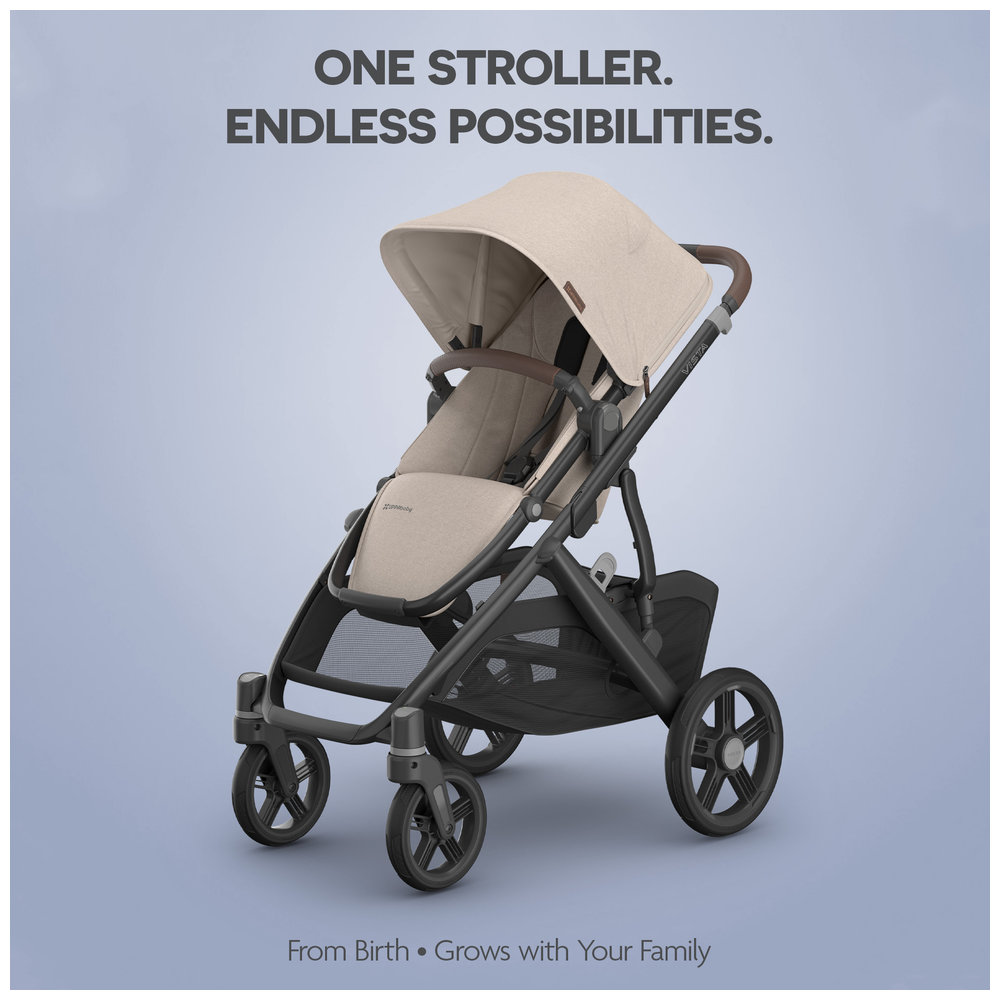 Uppababy - Vista V3 Travel Stroller, Rumbleseat & Adapters - Sandstone Melange