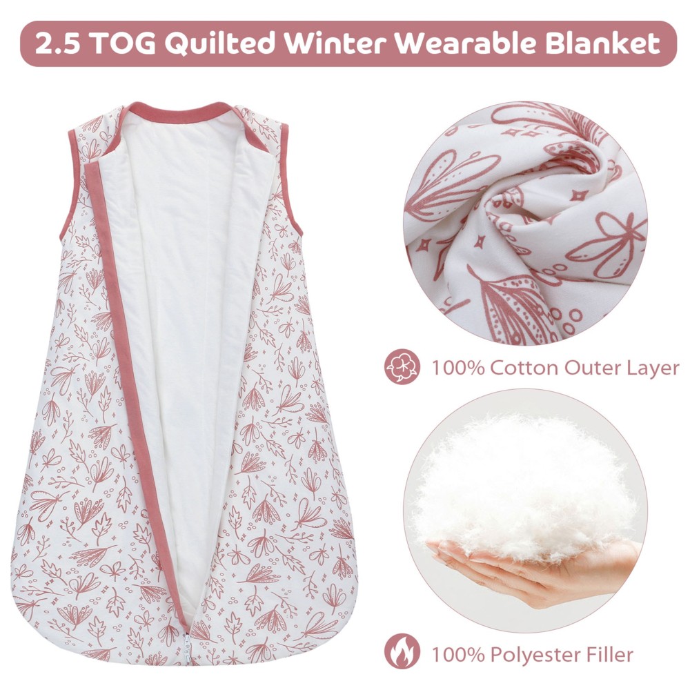 Lat - Baby Girl's 2.5 Tog Floral Printed Warm Sleeveless Sleeping Bag - Pink